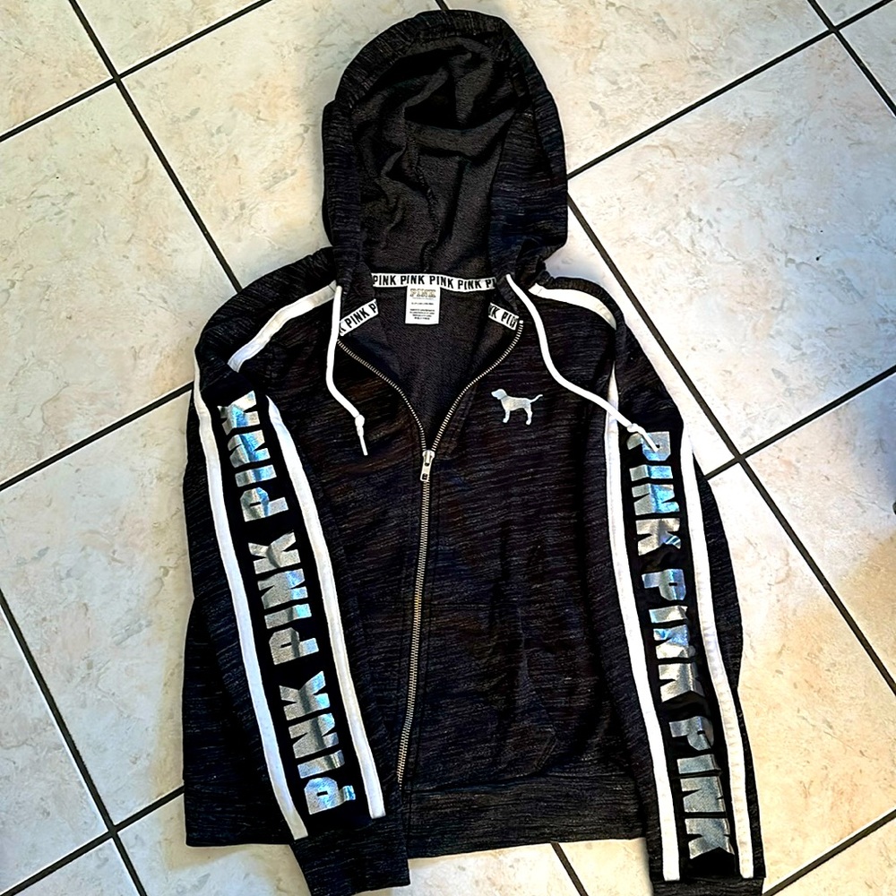 Grey Black Victoria Secret Pink Zip Up Hoodie